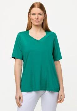 Ulla Popken T-Shirt BasicVert Bleu Donna T-shirt E Top UP121D26X-P11