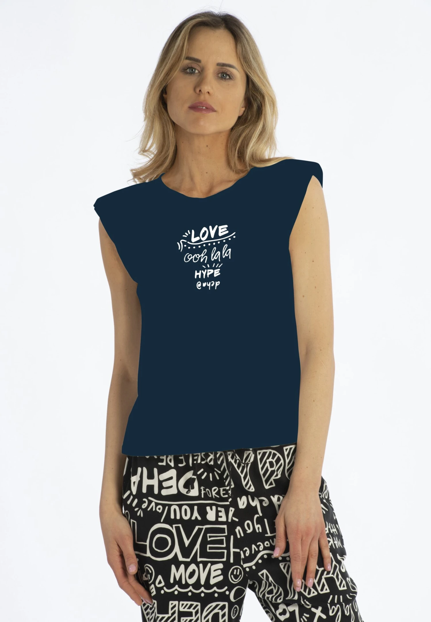 Deha Padded ShoulderT-Shirt Con StampaBlue Night Donna T-shirt E Top 5DE21D02P-K11 3 Deha Padded ShoulderT-Shirt Con StampaBlue Night Donna T-shirt E Top 5DE21D02P-K11