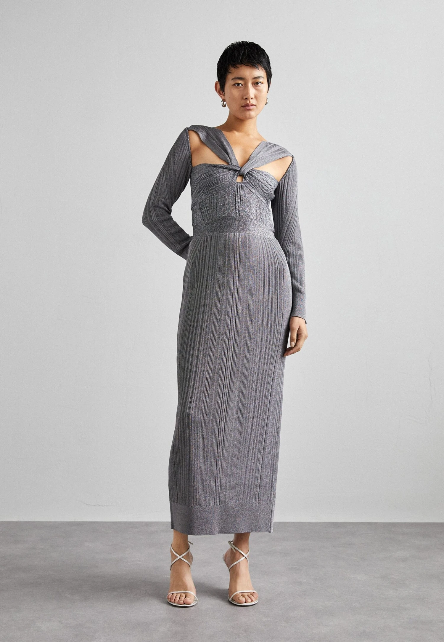 HERVE LEGER Draped GownVestito EleganteMetallic Gunmetal Donna Vestiti HL421C08V-C11 4 HERVE LEGER Draped GownVestito EleganteMetallic Gunmetal Donna Vestiti HL421C08V-C11 - immagine 2