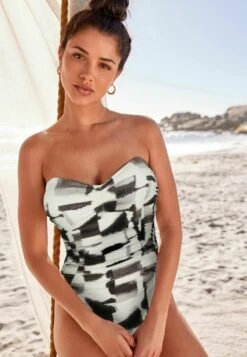 Next Tummy Control Ruched Bandeau SwimsuitCostume Da BagnoBlack Cream Tie Dye Donna Moda Mare NX381G0AD-B11