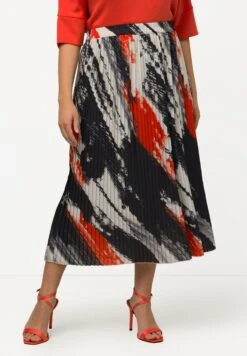 Ulla Popken Pinselstriche Elastikbund - Gonna A Campana - Red