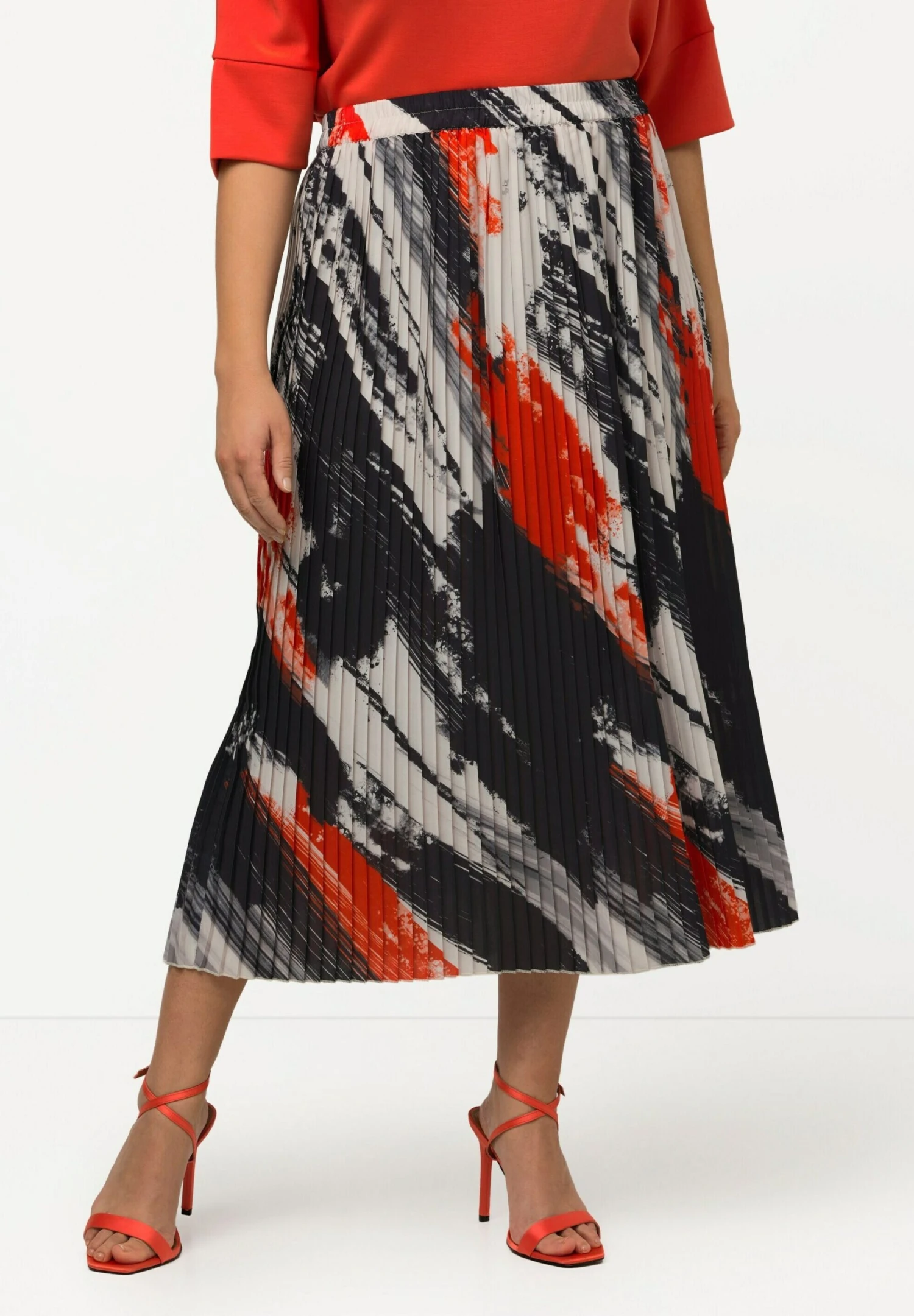 Ulla Popken Pinselstriche Elastikbund - Gonna A Campana - Red 3 Ulla Popken Pinselstriche Elastikbund - Gonna A Campana - Red