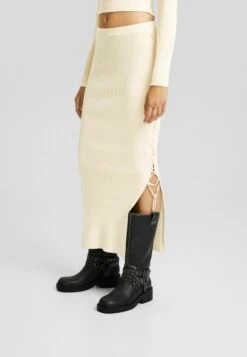BERSHKA Knit With Side Ties- Gonna Lunga - Beige
