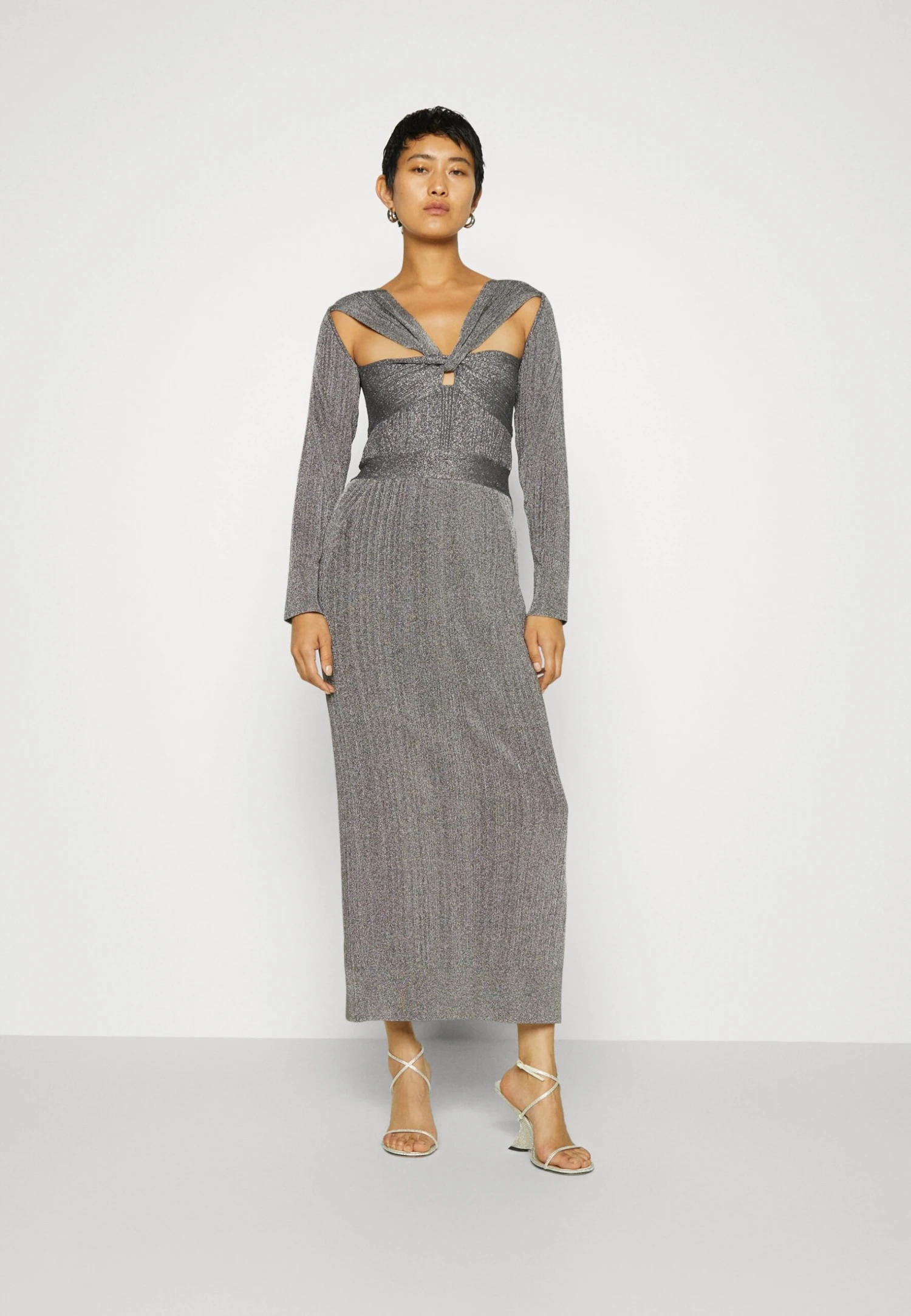 HERVE LEGER Draped GownVestito EleganteMetallic Gunmetal Donna Vestiti HL421C08V-C11 6 HERVE LEGER Draped GownVestito EleganteMetallic Gunmetal Donna Vestiti HL421C08V-C11 - immagine 4