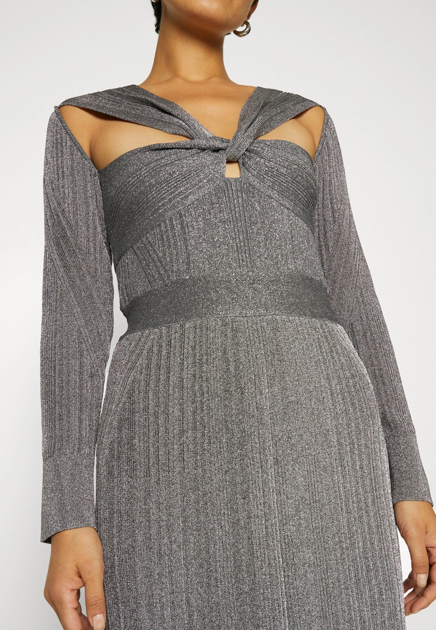 HERVE LEGER Draped GownVestito EleganteMetallic Gunmetal Donna Vestiti HL421C08V-C11 9 HERVE LEGER Draped GownVestito EleganteMetallic Gunmetal Donna Vestiti HL421C08V-C11 - immagine 7