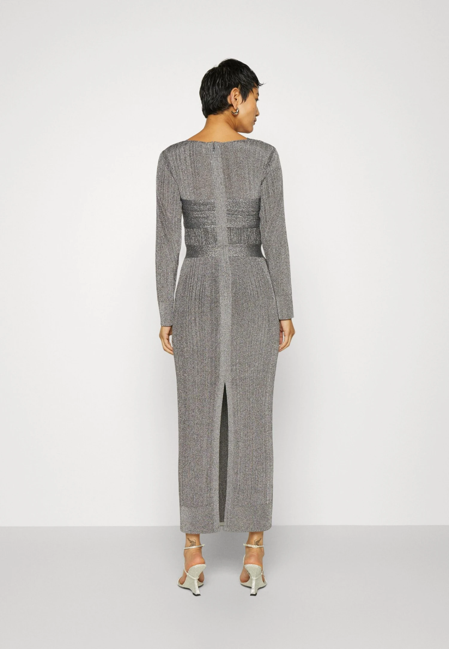 HERVE LEGER Draped GownVestito EleganteMetallic Gunmetal Donna Vestiti HL421C08V-C11 7 HERVE LEGER Draped GownVestito EleganteMetallic Gunmetal Donna Vestiti HL421C08V-C11 - immagine 5