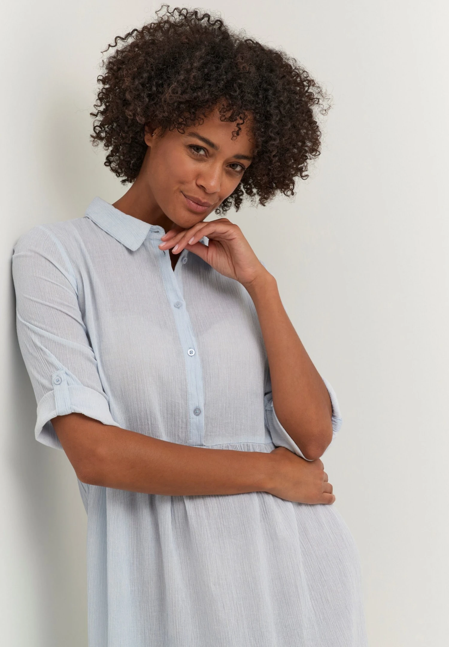 Kaffe Abito A CamiciaCashmere Blue Chalk Stripe Donna Vestiti KA321C0I0-K12 6 Kaffe Abito A CamiciaCashmere Blue Chalk Stripe Donna Vestiti KA321C0I0-K12 - immagine 4