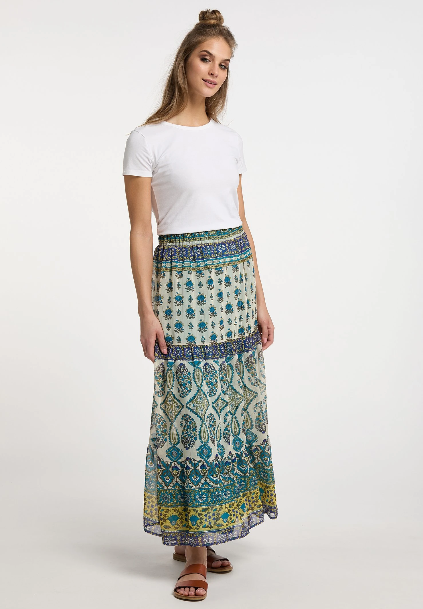 Usha Gestufter - Gonna Lunga - Blau Mehrfarbig 4 Usha Gestufter - Gonna Lunga - Blau Mehrfarbig - immagine 2