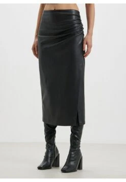 Lunga Effetto Pelle ConGonna A TubinoNero Donna Gonne CSM21B01Y-Q11