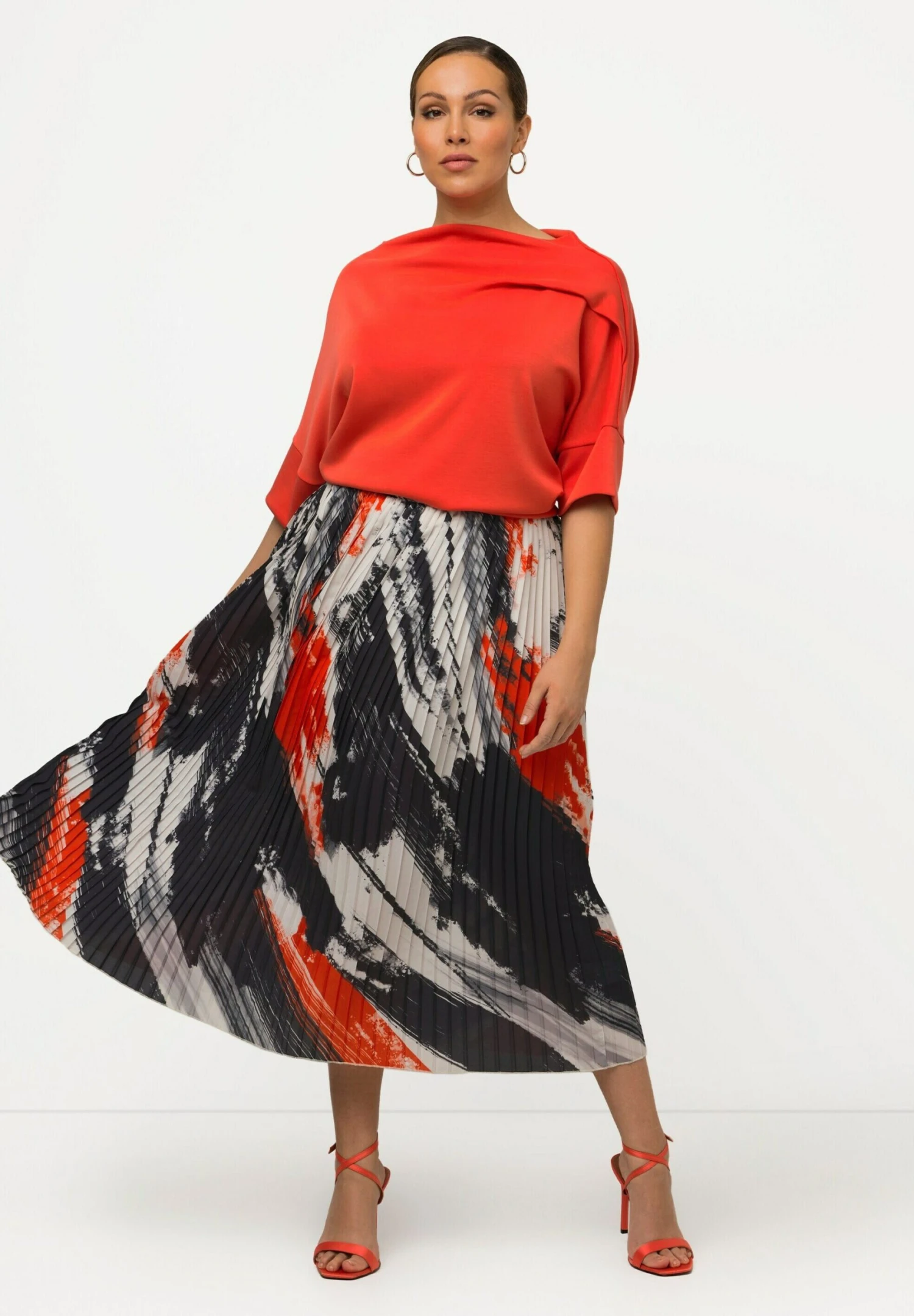 Ulla Popken Pinselstriche Elastikbund - Gonna A Campana - Red 6 Ulla Popken Pinselstriche Elastikbund - Gonna A Campana - Red - immagine 4