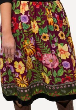 Ulla Popken Blüten A-Linie Samt-Saumband - Gonna A Campana - Weinrot -Vendite ONLY 9c16248df26e41309f1f76d37fe4c4a1