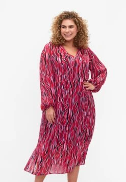 Zizzi Langærmet Med PrintVestito EstivoFuchsia Pink Aop Donna Vestiti Z1721C1IA-J11