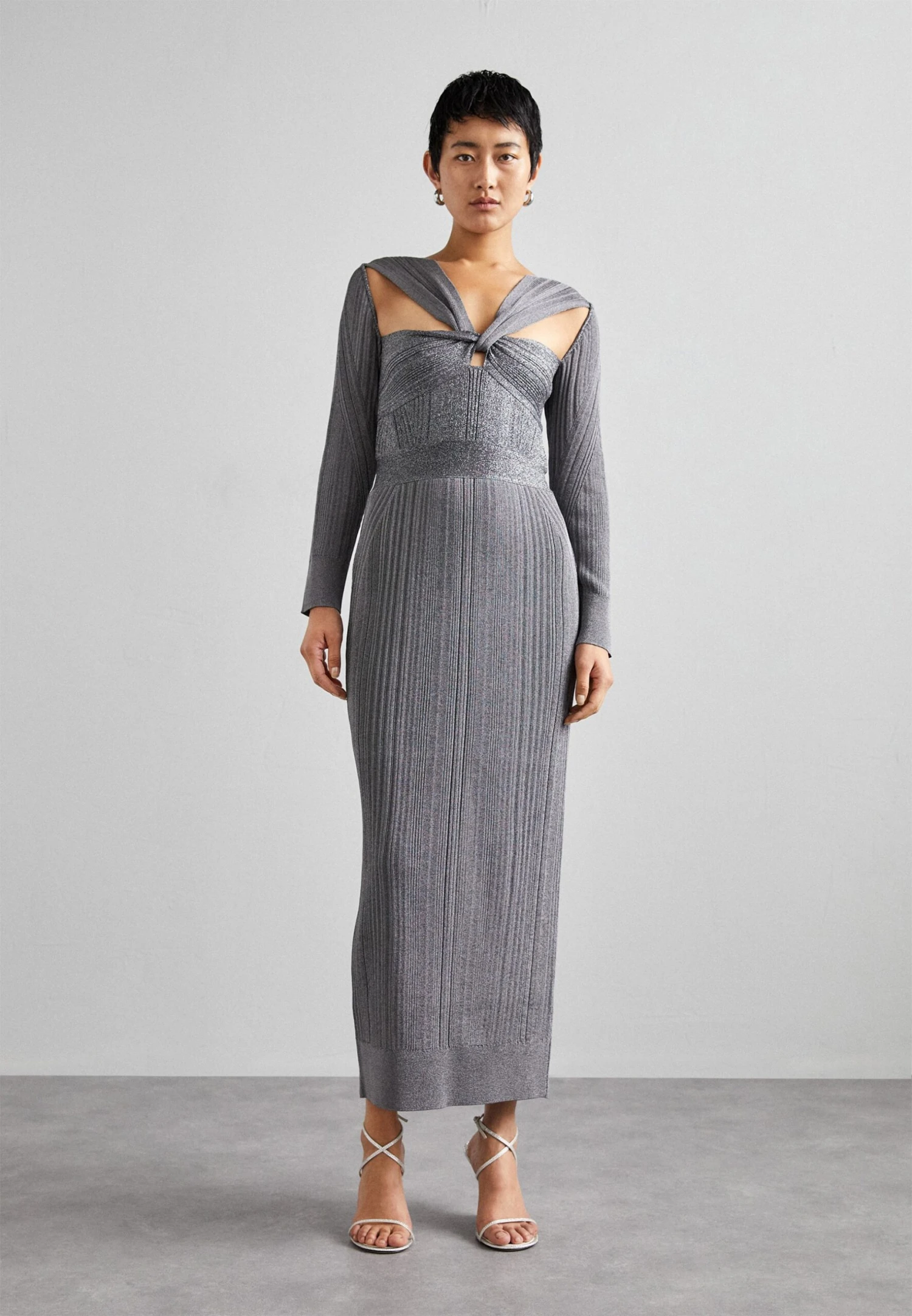 HERVE LEGER Draped GownVestito EleganteMetallic Gunmetal Donna Vestiti HL421C08V-C11 3 HERVE LEGER Draped GownVestito EleganteMetallic Gunmetal Donna Vestiti HL421C08V-C11