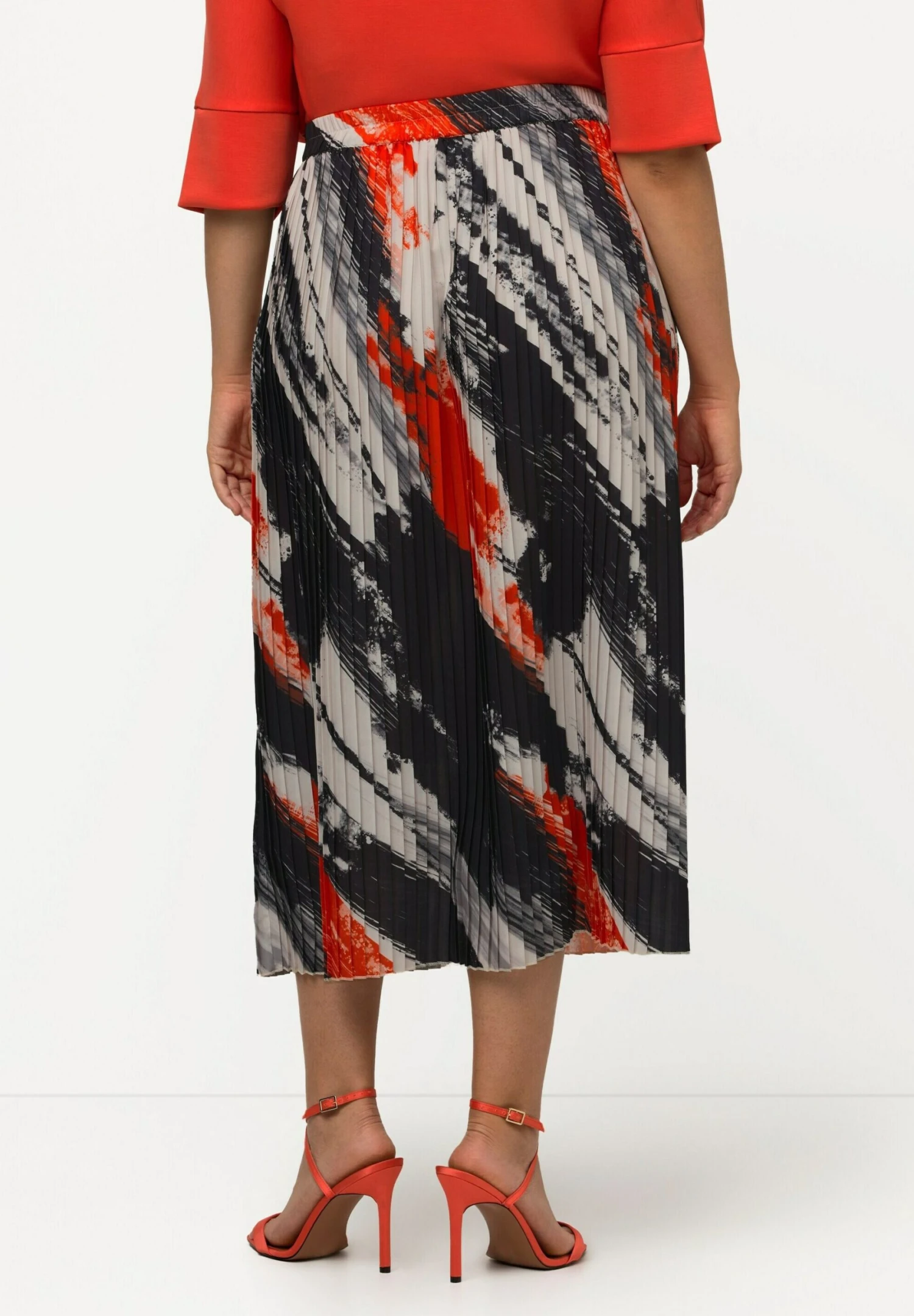 Ulla Popken Pinselstriche Elastikbund - Gonna A Campana - Red 4 Ulla Popken Pinselstriche Elastikbund - Gonna A Campana - Red - immagine 2