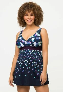Ulla Popken Blossom PrintCostume Da BagnoNavy Blue Donna Moda Mare UP181G0G2-T11